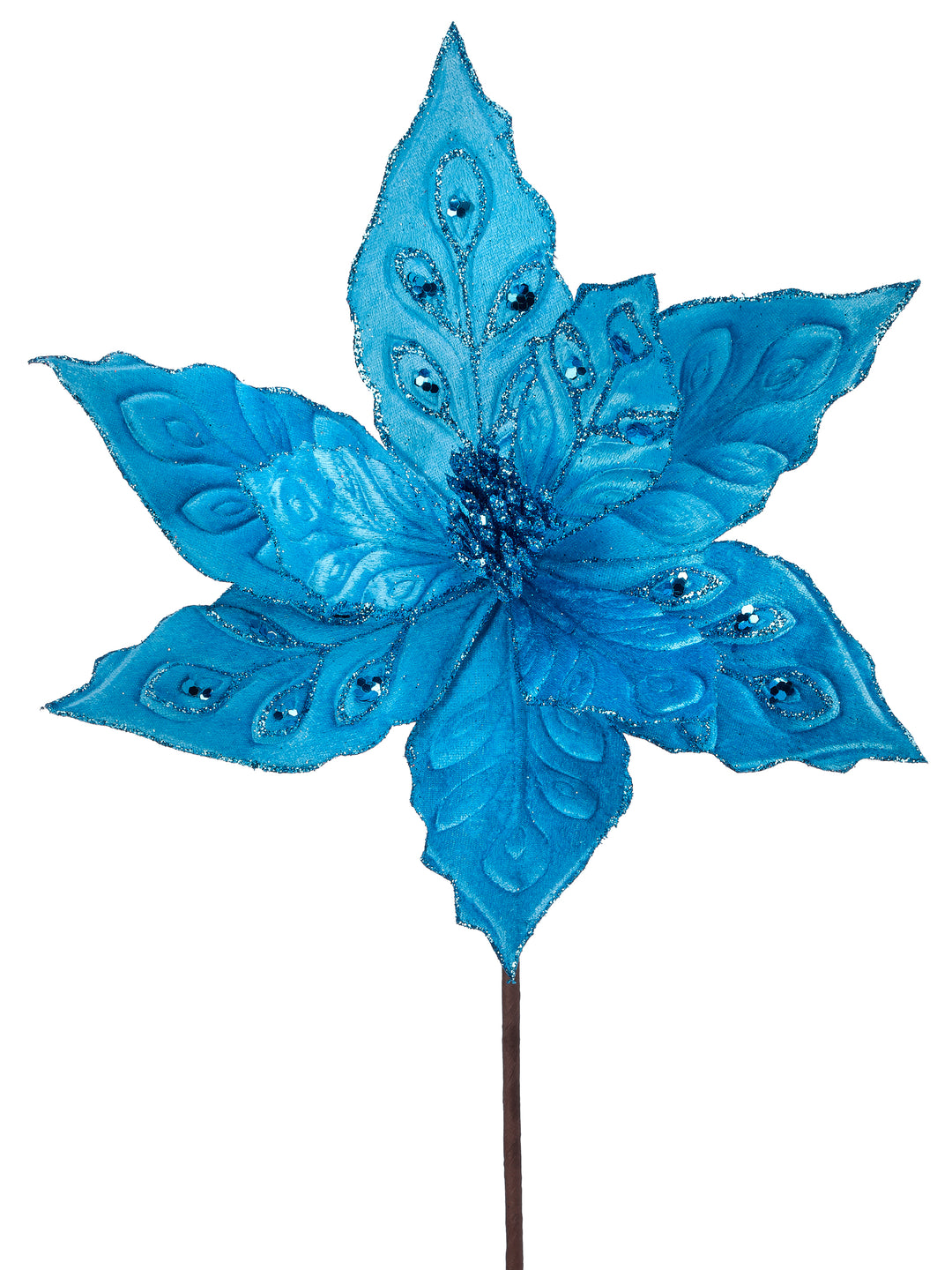 (2) Regency 24" Teal Blue Velvet Poinsettia with Jewel Stem - Set of 2