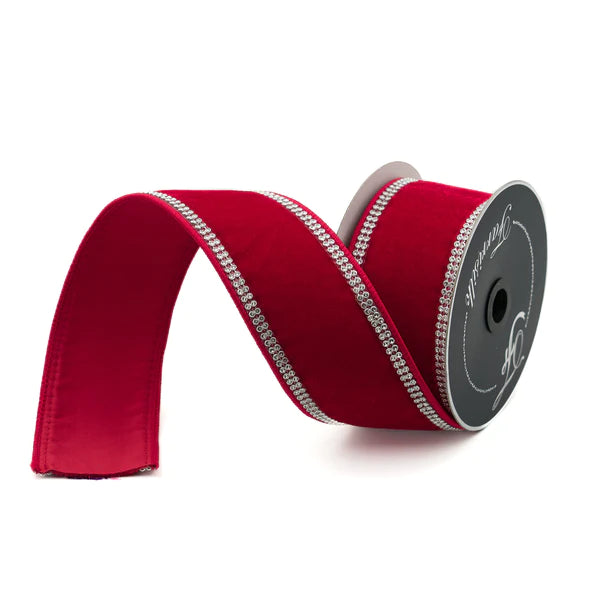 Farrisilk 2.5 X 10 YD Red Velvet Sparkle Wired Ribbon