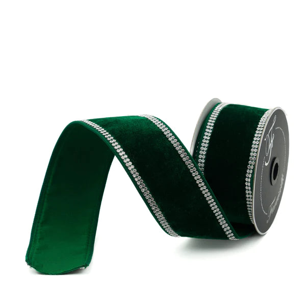 Farrisilk 2.5 X 10 YD Emerald Green Velvet Sparkle Wired Ribbon
