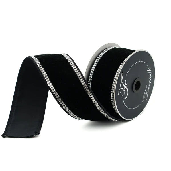 Farrisilk 2.5 X 10 YD Black Velvet Sparkle Wired Ribbon