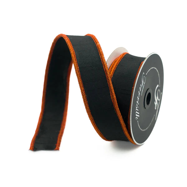 Farrisilk 1.5" x  10 YD Luster Cord Wired Ribbon in Black and Orange