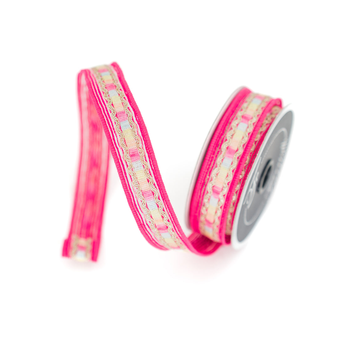 Farrisilk Hot Pink Pastel Borders Wired Ribbon