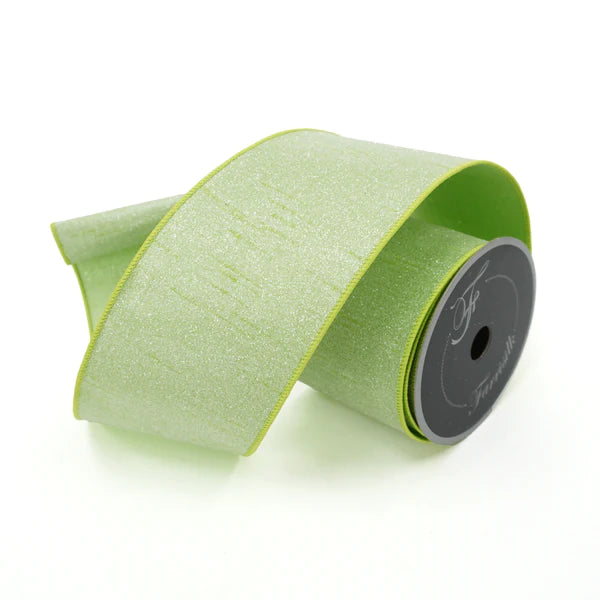 2.5 Emerald Green Shabby Silk, Farrisilk Ribbon, Wired Ribbon
