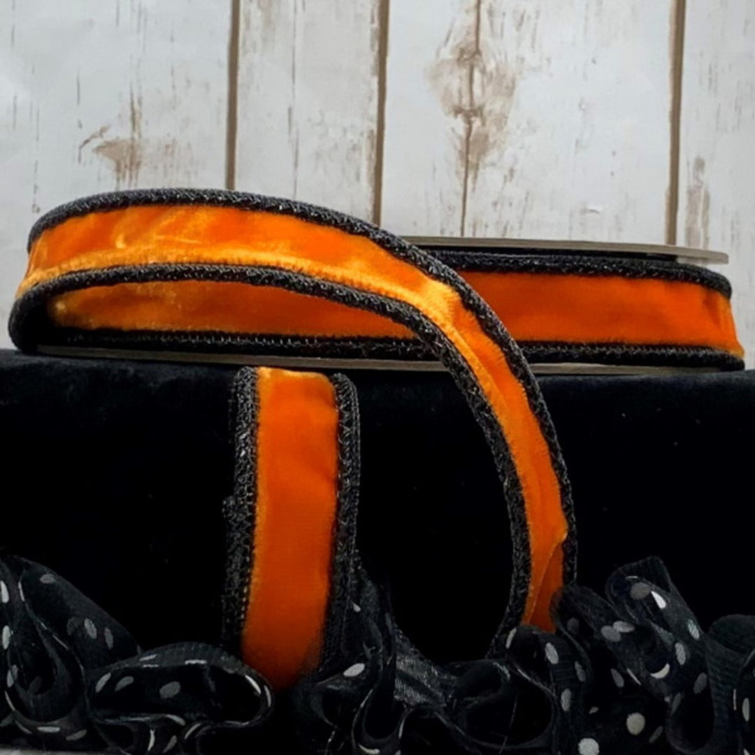 d. stevens 1" x 10 YD Orange Velvet with Black Braided Edge