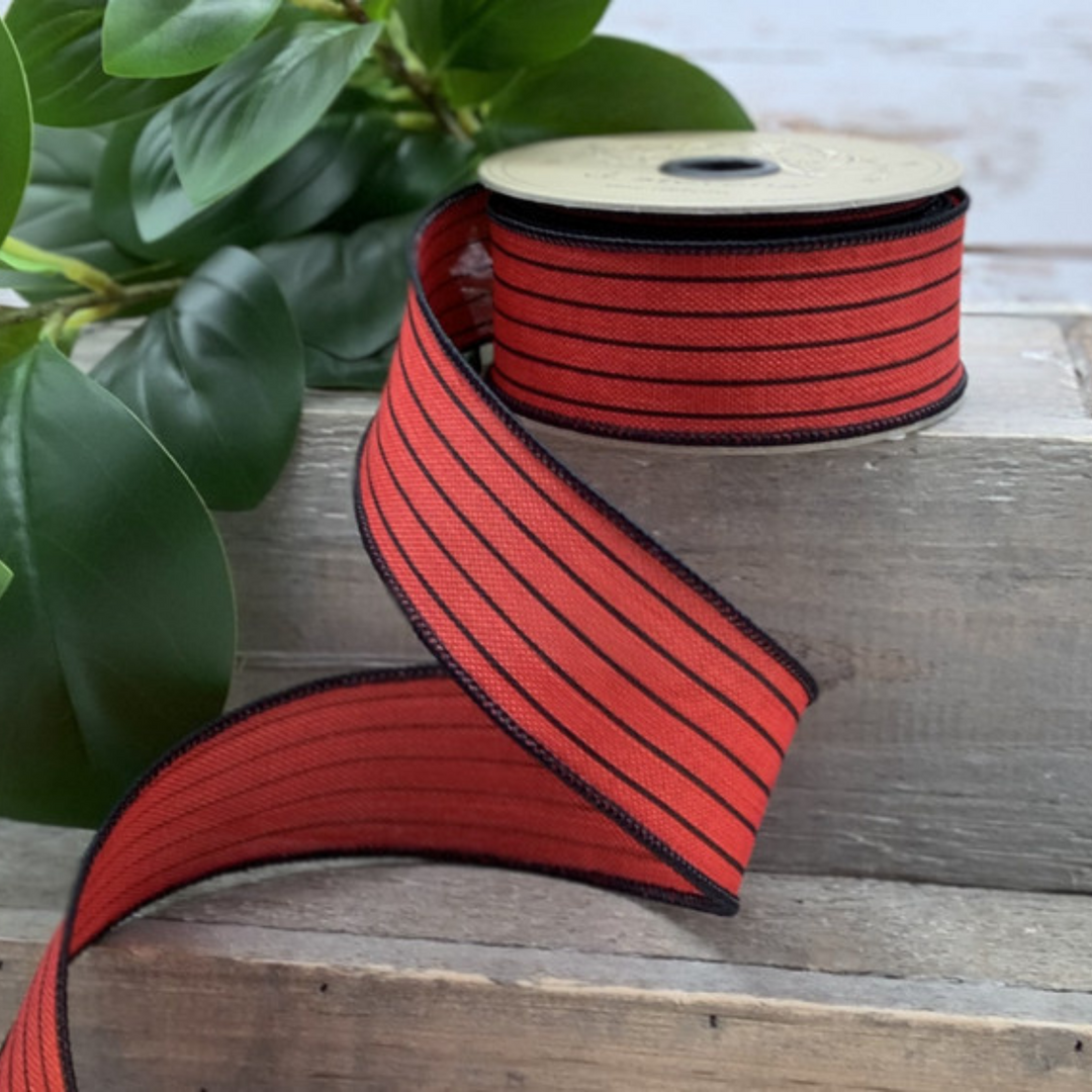 d. stevens LUXURY 1.5 x 10 YD Mini Stripe Wired Ribbon - Red/Black