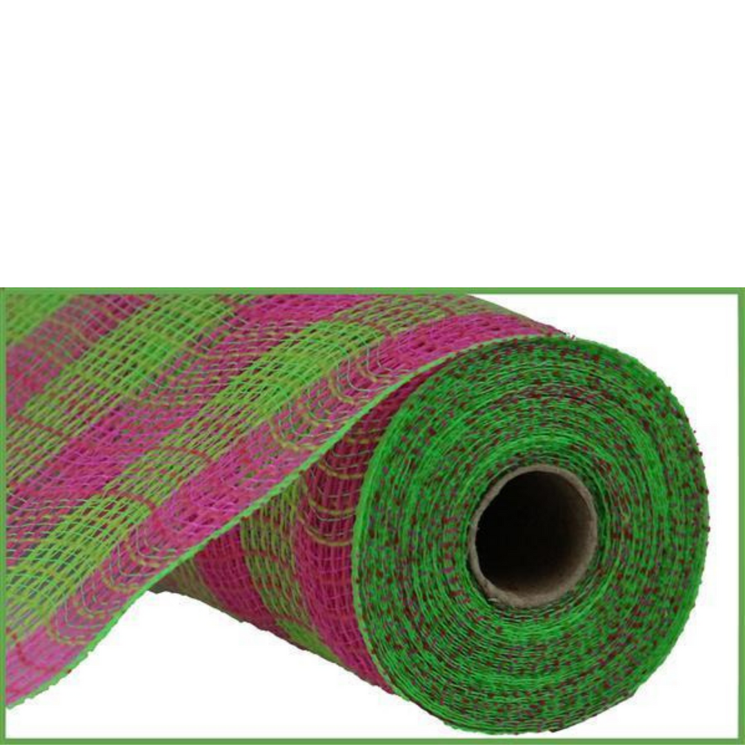 10.5" X 10YD pink/Fresh Green FAUX JUTE/PP SMALL CHECK