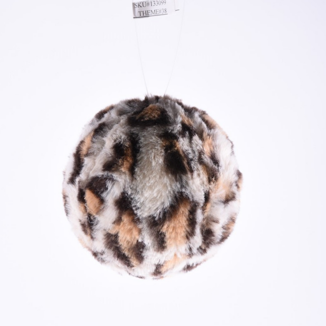 Direct Export 4.5" Animal Print Ball Ornament in Ivory/Brown