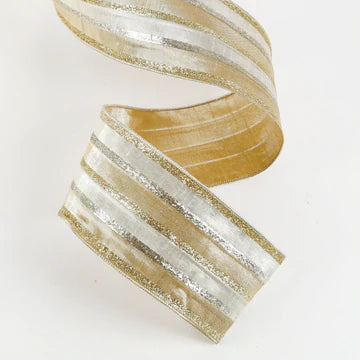 DTHY 4 x 5 YARDS Gold/Silver Metallic Stripe Wired Ribbon