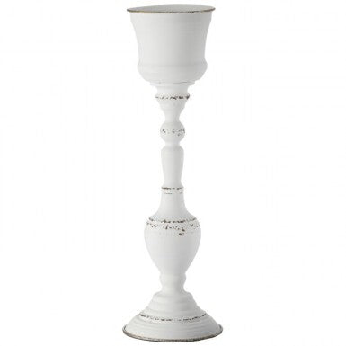 Regency 17.5" Weathered White Metal Chalice Pillar Candle Holder