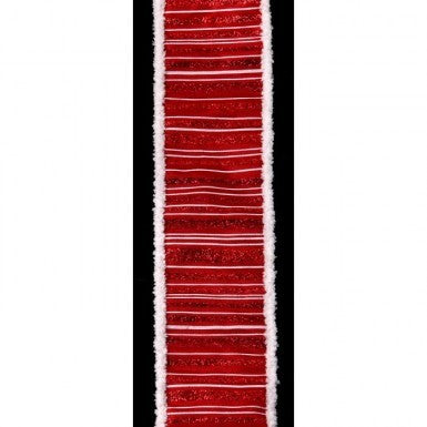 Regency LUXURY 2.5" x 10 YD Glitter Stitch w/Fur Edge Wired Ribbon - Red/White