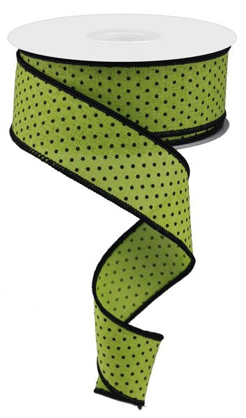 1.5" x 10 YD Raised Swiss Dots on Royal in Lime Green/Black Wired Ribbon