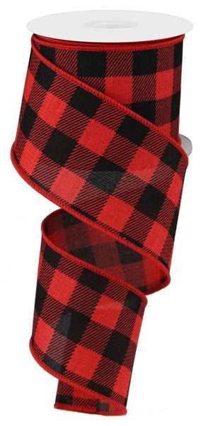 2.5" X 10 YD - Red/Black Striped Check on Royal Wired Ribbon