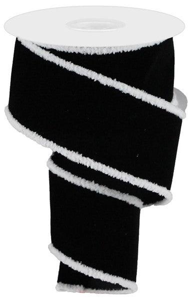2.5" x 10 YD Black Velvet with White Drift Edge Wired Ribbon