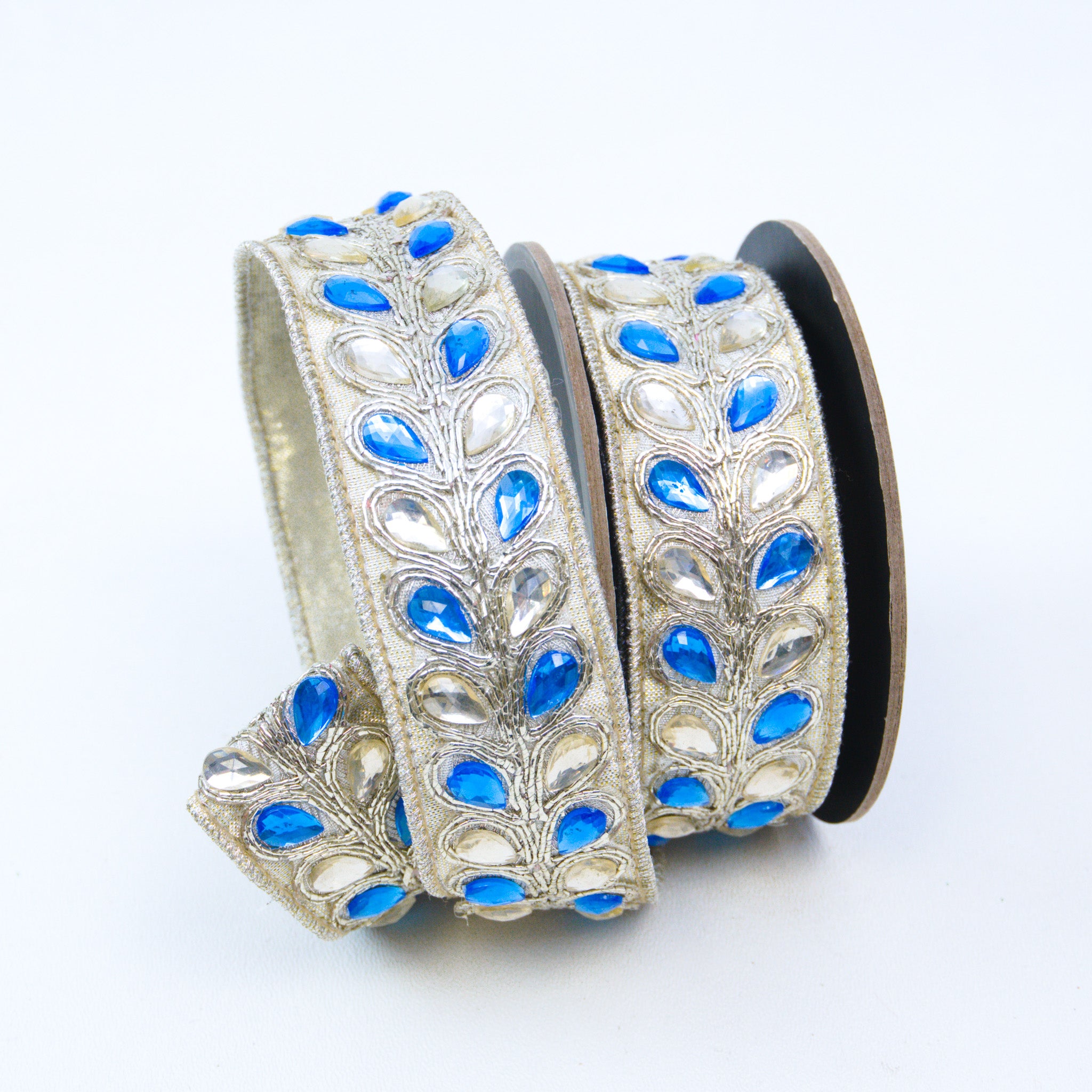 Farrisilk steel blue velvet beaded wired ribbon - 4” - Greenery Market