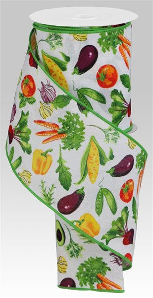 4" X 10 YD Vegetables on Royal Wired Ribbon