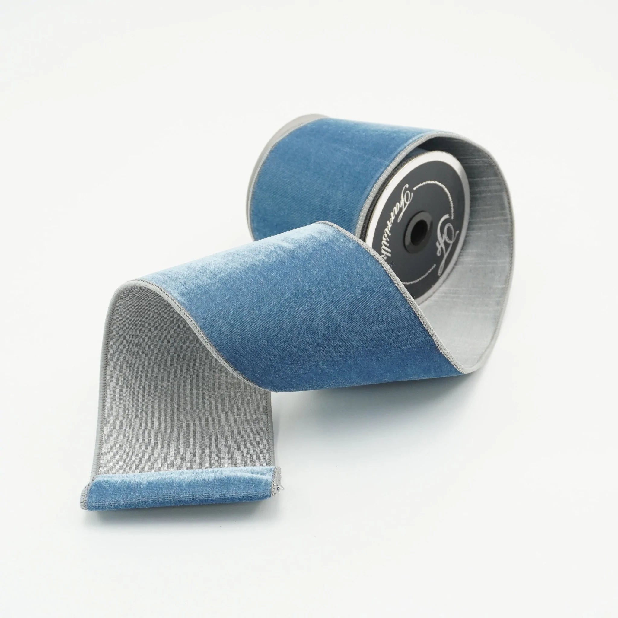 2 Toned Steel Blue Grey Velvet Ribbon, 1 Inch, 10 Yards, Designer Ribbon,  Farrisilk Ribbon, Wired, Velvet Ribbon, Ribbon, Blue, Grey 