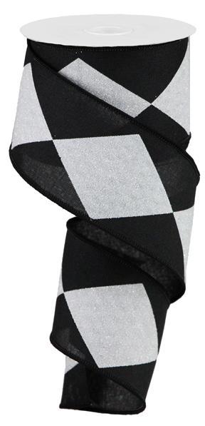 Christmas Checkered Ribbon, Harlequin Black and White Ribbon