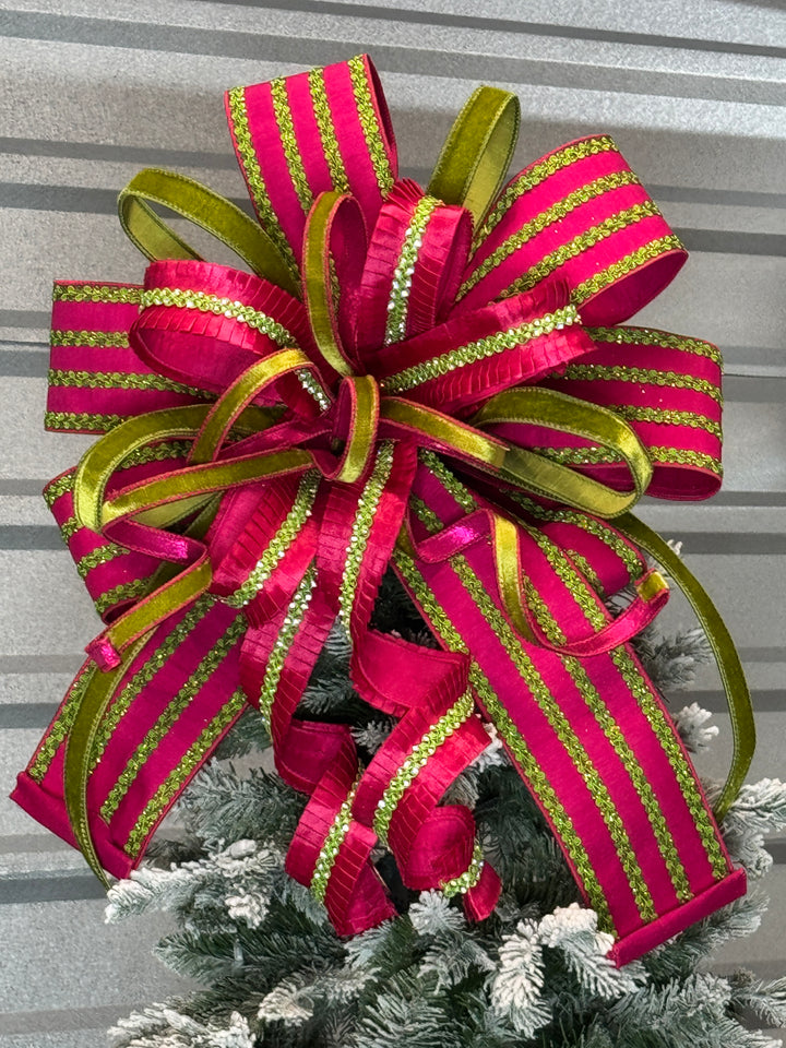 Exclusive Farrisilk 1" x 10 YD Velvet Luster Wired Ribbon in Hot Pink and Lime Green