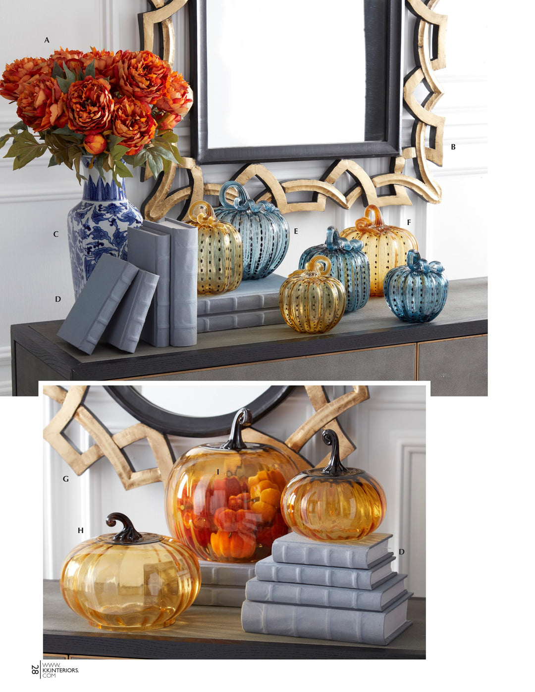 Set of 3 - Speckled Blue Glass Pumpkins