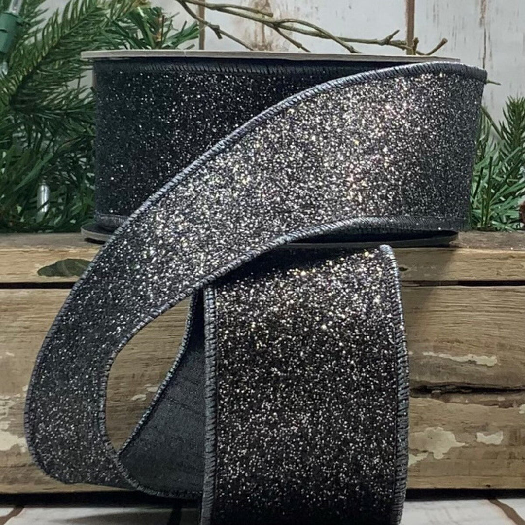 D. Stevens black and silver glitter wired ribbon with black metallic backing, 2.5 inch designer ribbon for luxury bows, wreaths, Christmas decorations, floral arrangements, and gift wrapping.