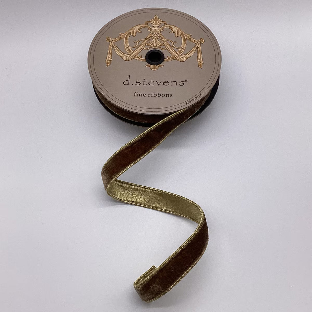D. Stevens walnut brown velvet wired ribbon with gold metallic backing, 1-inch designer ribbon for Fall décor, Christmas bows, wreaths, garlands, floral arrangements, gift wrapping, and elegant seasonal home decorating.
