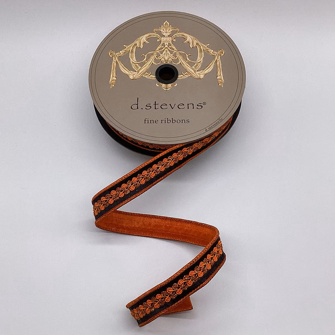 D. Stevens black dupioni wired ribbon with metallic orange and copper center trim, 1-inch designer ribbon for Fall wreaths, Halloween decorating, Thanksgiving bows, Christmas accents, floral arrangements, and seasonal gift wrapping.