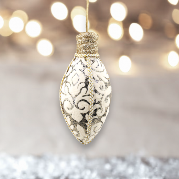 7.75" Patterned Hanging Bulb in Gold and Ivory