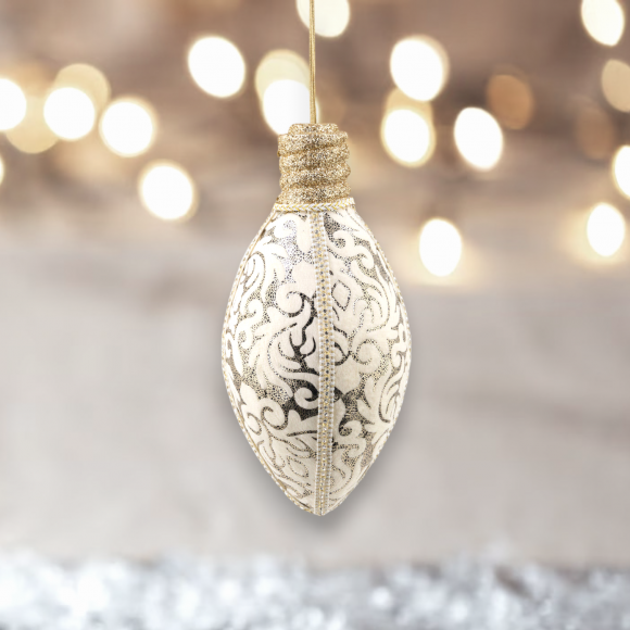12" Patterned Hanging Bulb in Platinum Gold and Ivory
