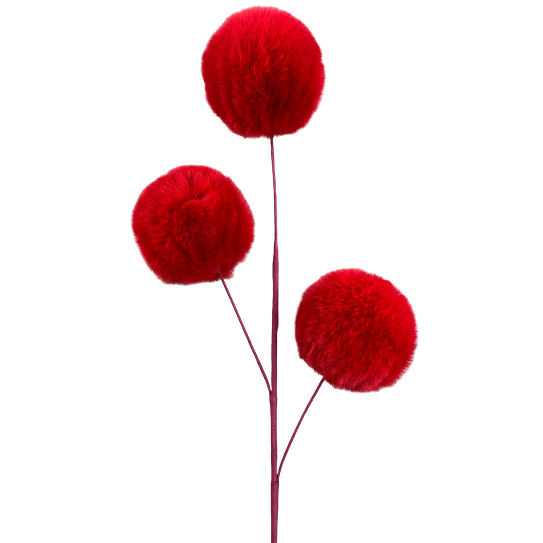(2) 29" Red Faux Fur Ball Spray - set of 2