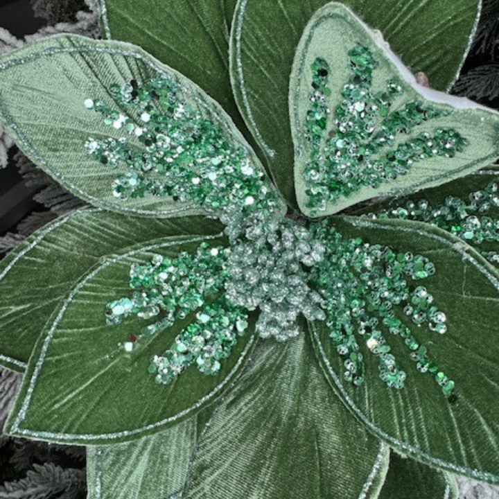 Direct Export 22" Green Glitter Poinsettia Stem