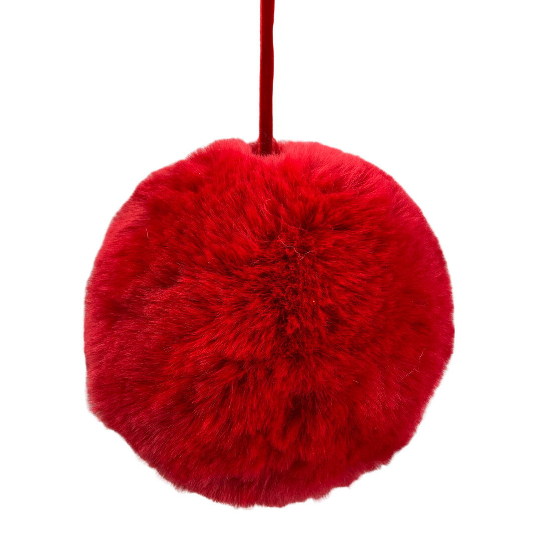 (2) 6" Red Faux Fur Ball Ornament - set of 2