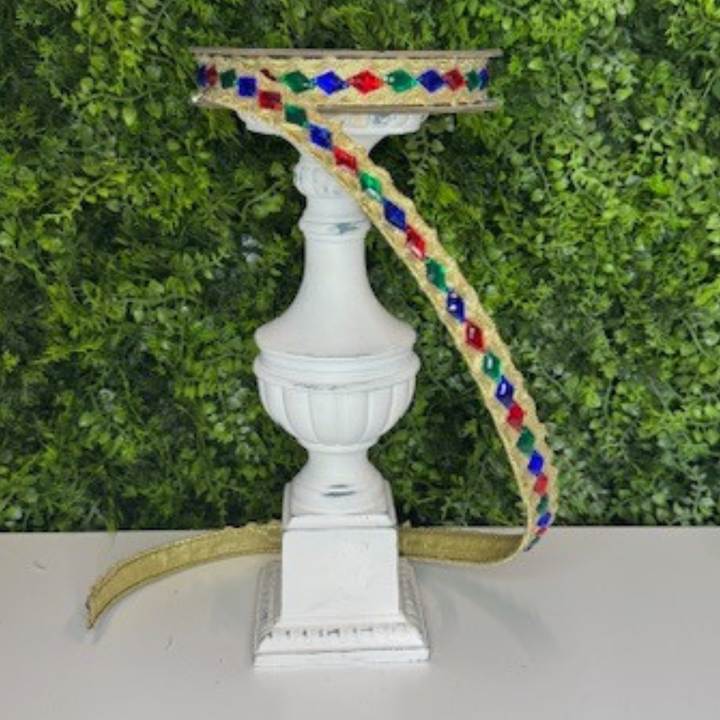 Farrisilk .75" X 5 YD Red, Emerald Green and Sapphire Blue Jester Jewels Wired Ribbon