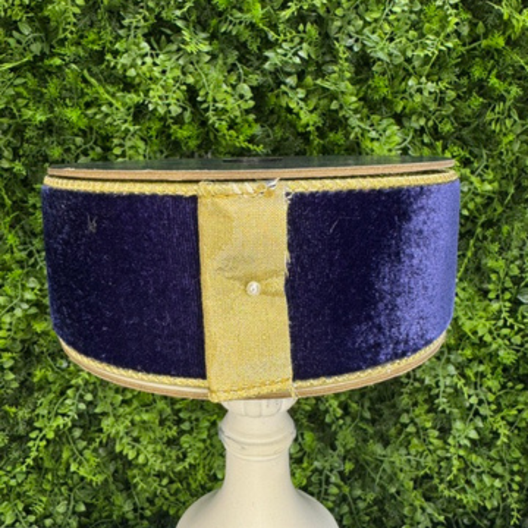 Farrisilk 2.5" x 10 YD Navy Flashy Velvet Wired Ribbon with Gold Back