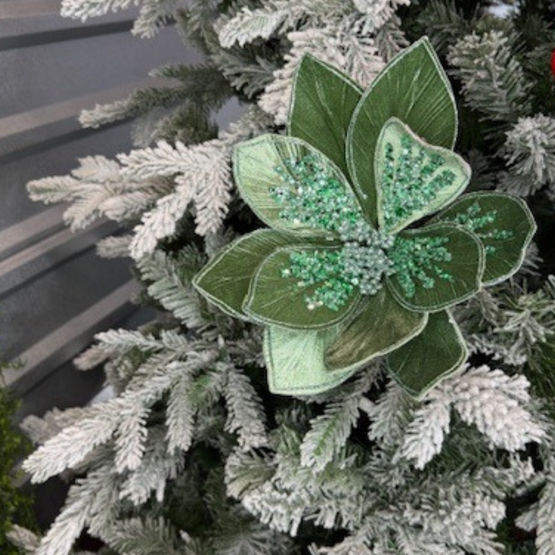 Direct Export 22" Green Glitter Poinsettia Stem