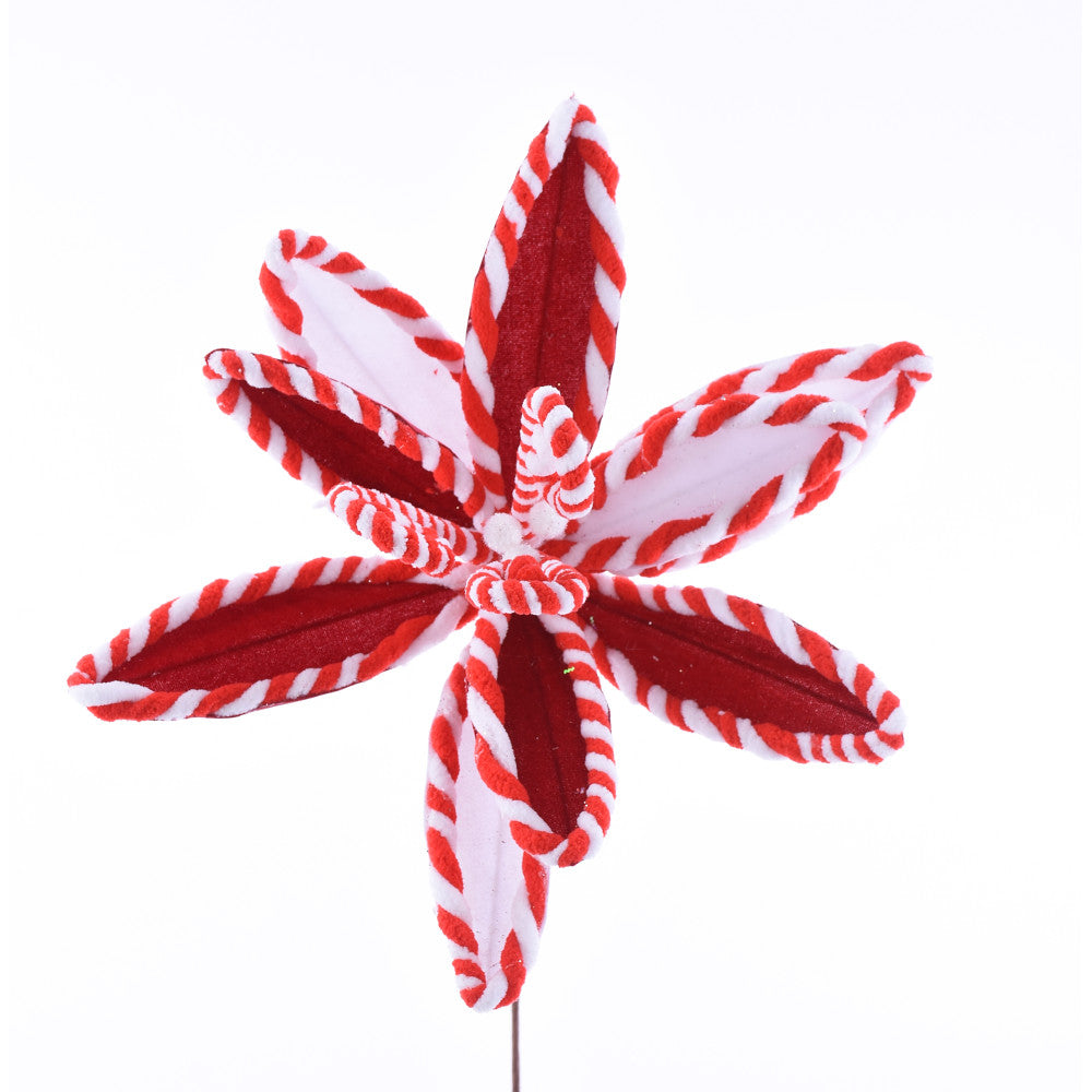 (2) Direct Export 13" Peppermint Poinsettia Stem in Red and White - set of 2