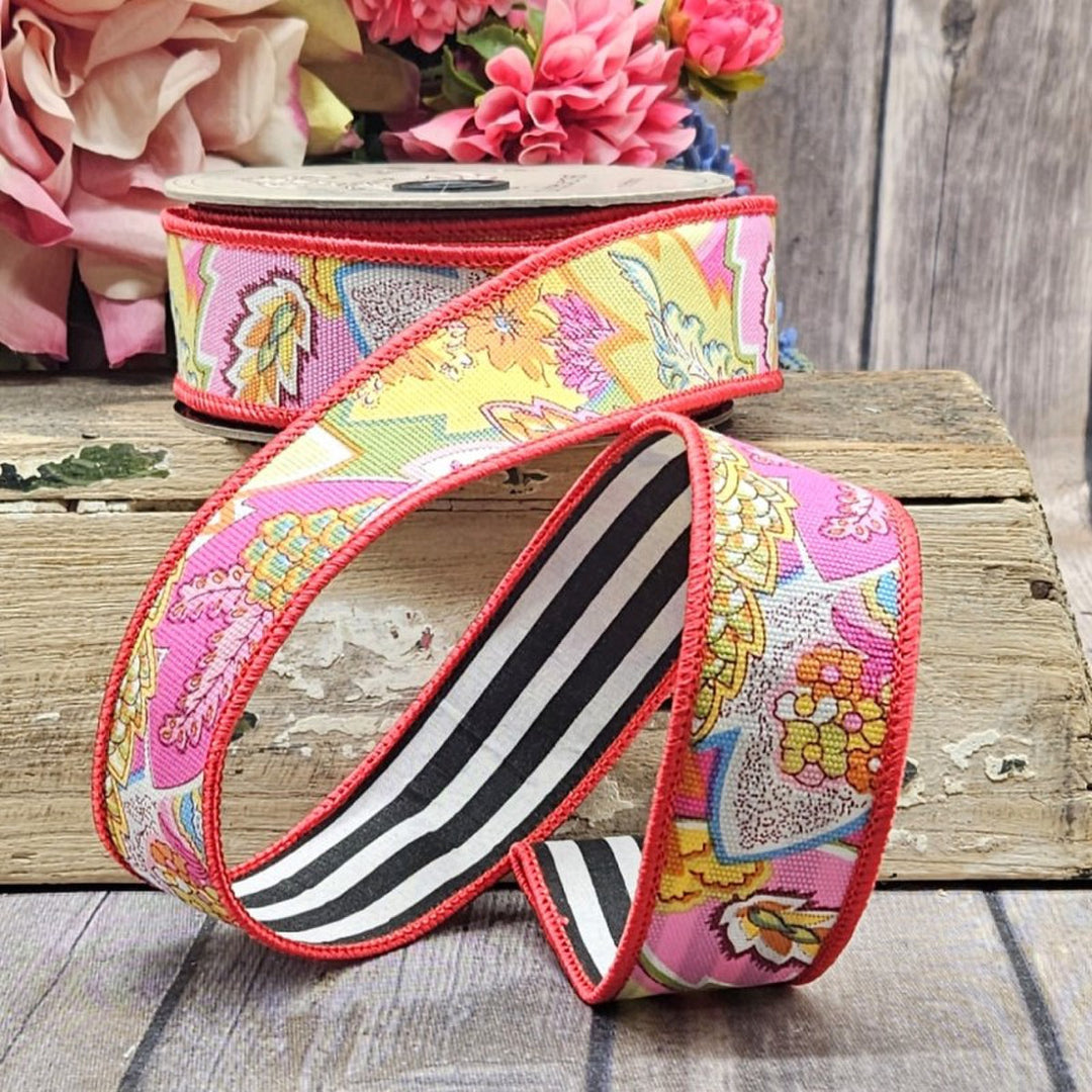 d. stevens pink and orange paisley Wired Ribbon