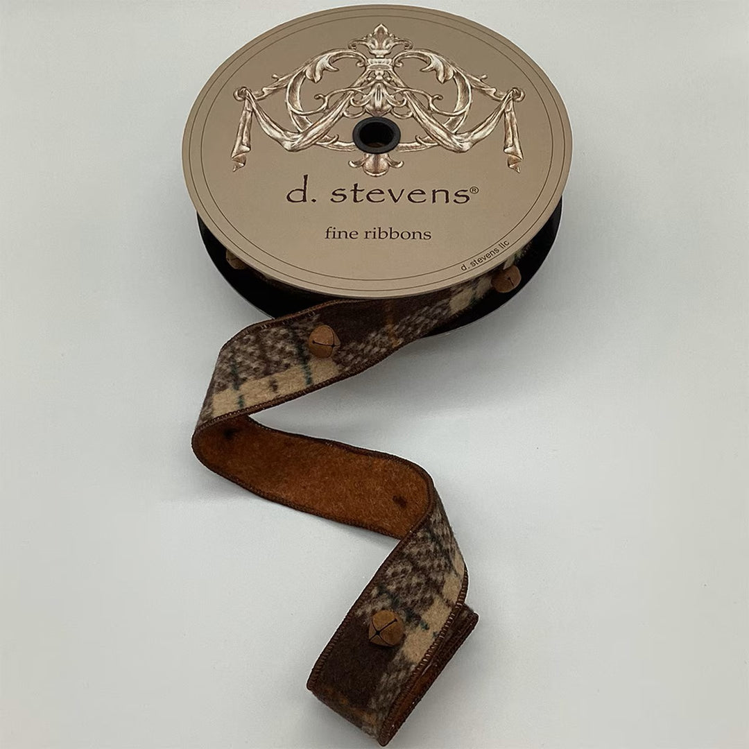 D. Stevens tan and brown Bradford plaid wired ribbon with decorative bells, 1.5-inch designer ribbon for Christmas bows, Fall wreaths, farmhouse decorating, woodland décor, floral arrangements, and seasonal gift wrapping.