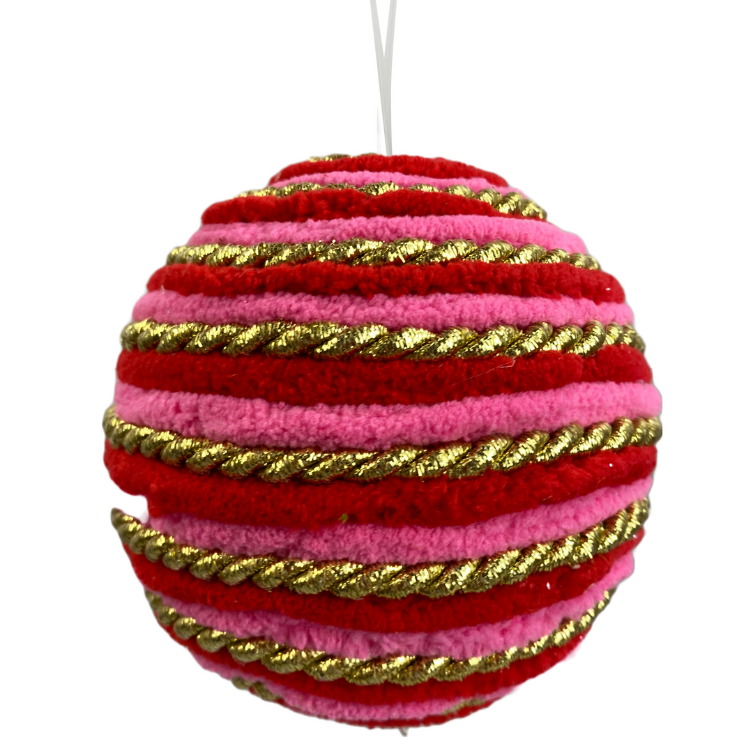 (2) 4" Red, Pink and Gold Spiral Ball Ornament - set of 2