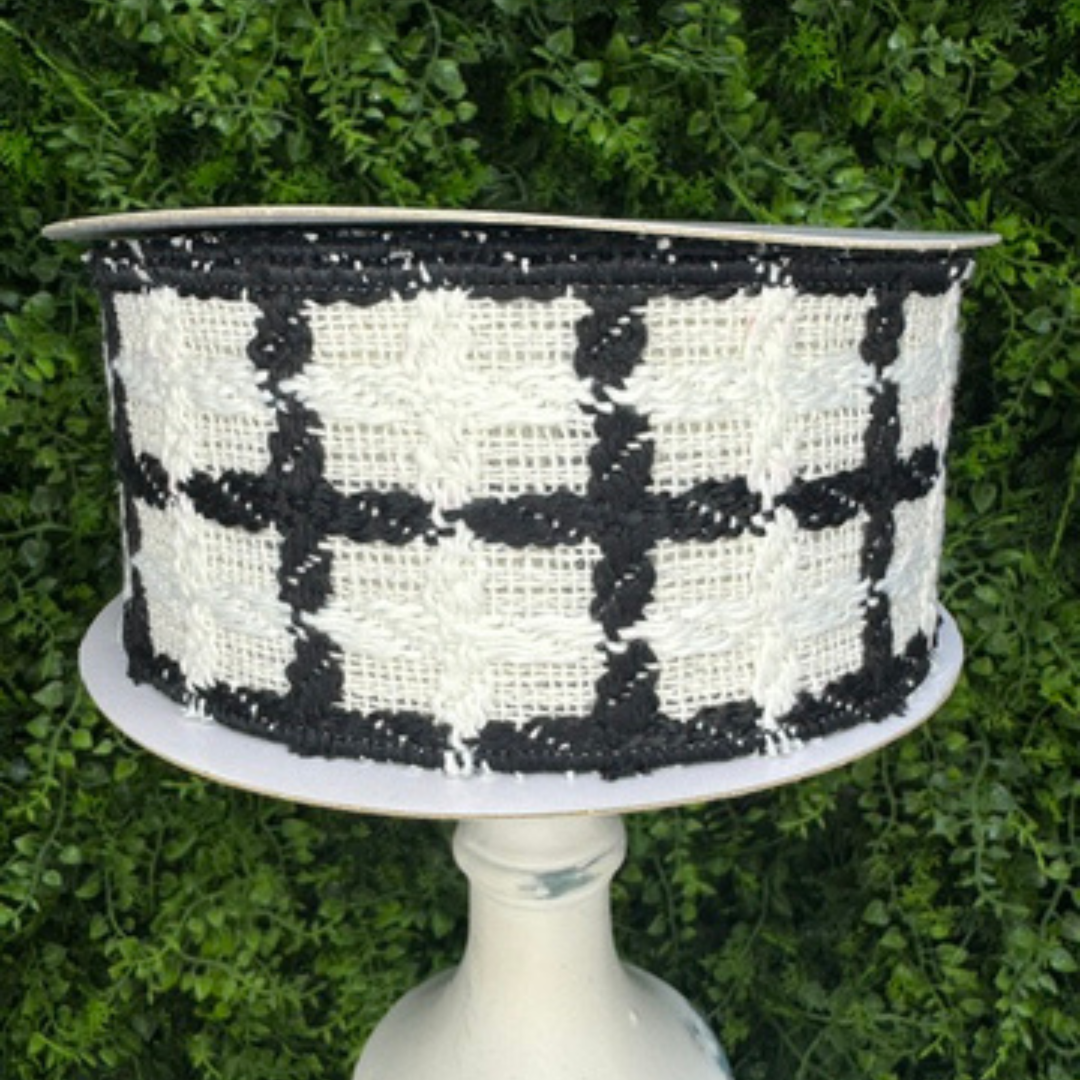 Farrisilk 2.5" x 10 YD Black and White Noir Tweed Wired Ribbon