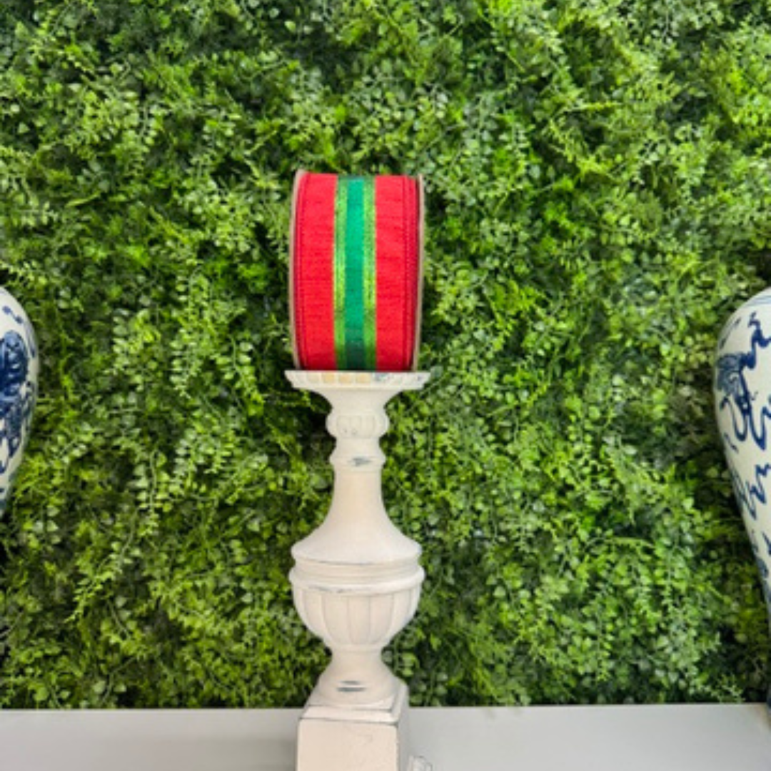 DC Exclusive Farrisilk 2.5" x 10 YD Classic Stripes in Red with Emerald and Lime Green stripesWired Ribbon