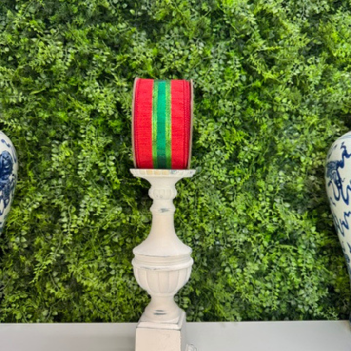 DC Exclusive Farrisilk 2.5" x 10 YD Classic Stripes in Red with Emerald and Lime Green stripesWired Ribbon
