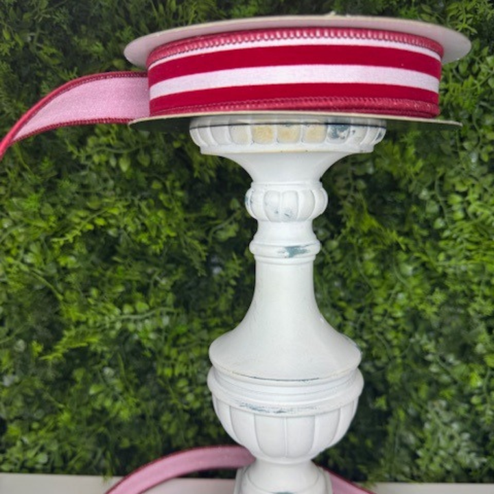 Farrisilk 1" X 10 YD Sugar Stripes in Light Pink and Red Wired Ribbon