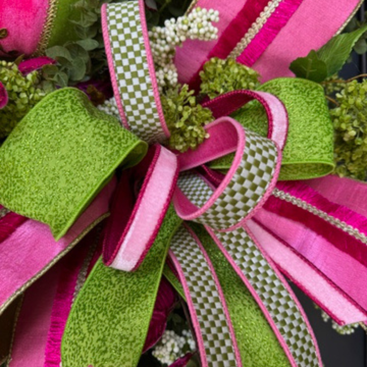 XL Hot Pink and Lime Green Pumpkin Wreath