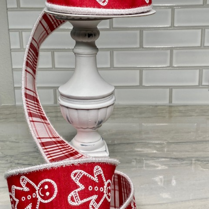 DC Exclusive - Farrisilk 2.5" x 10 YD Gingerbread Plaid in Red and White Wired Ribbon