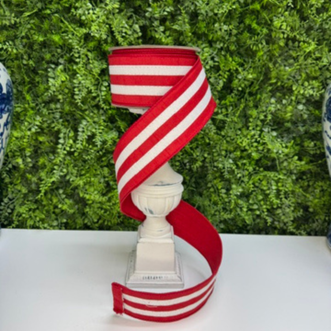 DC Exclusive Farrisilk 2.5 inch red and white Classic Stripes wired ribbon for Christmas bows, wreaths, trees, Valentine’s Day and seasonal décor.