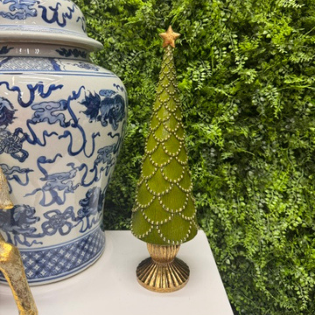 17" Green Resin Tree with Gold Scallops