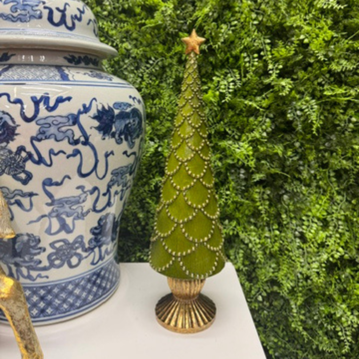 17" Green Resin Tree with Gold Scallops