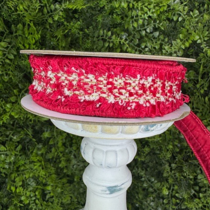 DC Exclusive - Farrisilk 1" X 5 YD Red, White Peppermint Tweed