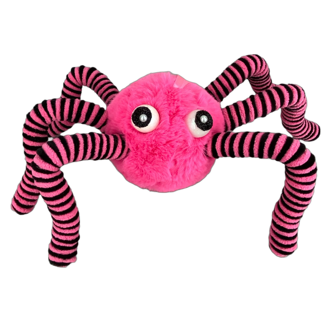 15" Wide Halloween Faux Fur Spider in Pink and Black