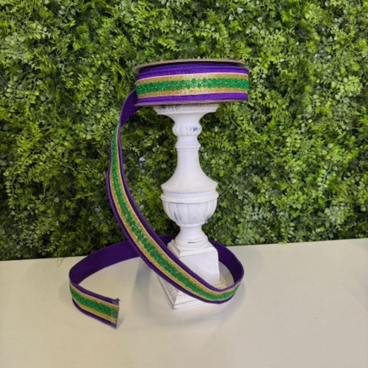 Farrisilk 1.5" X 10 YD Mardis Gras Scroll Wired Ribbon